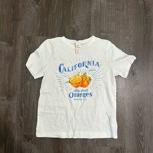 H&M White Tee with Blue and Orange Print